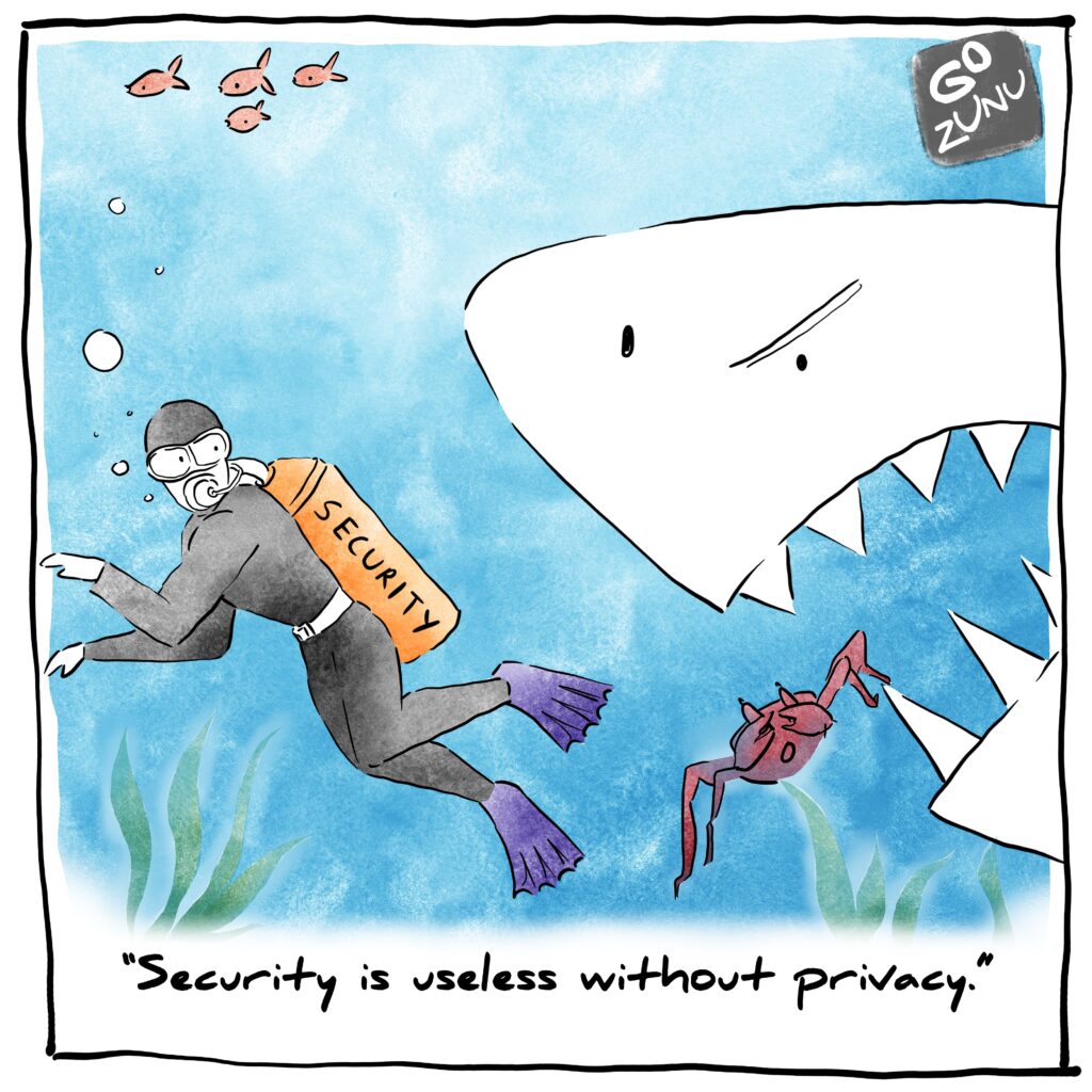 Cartoon on Differences between Privacy and Security. What should you be going for?