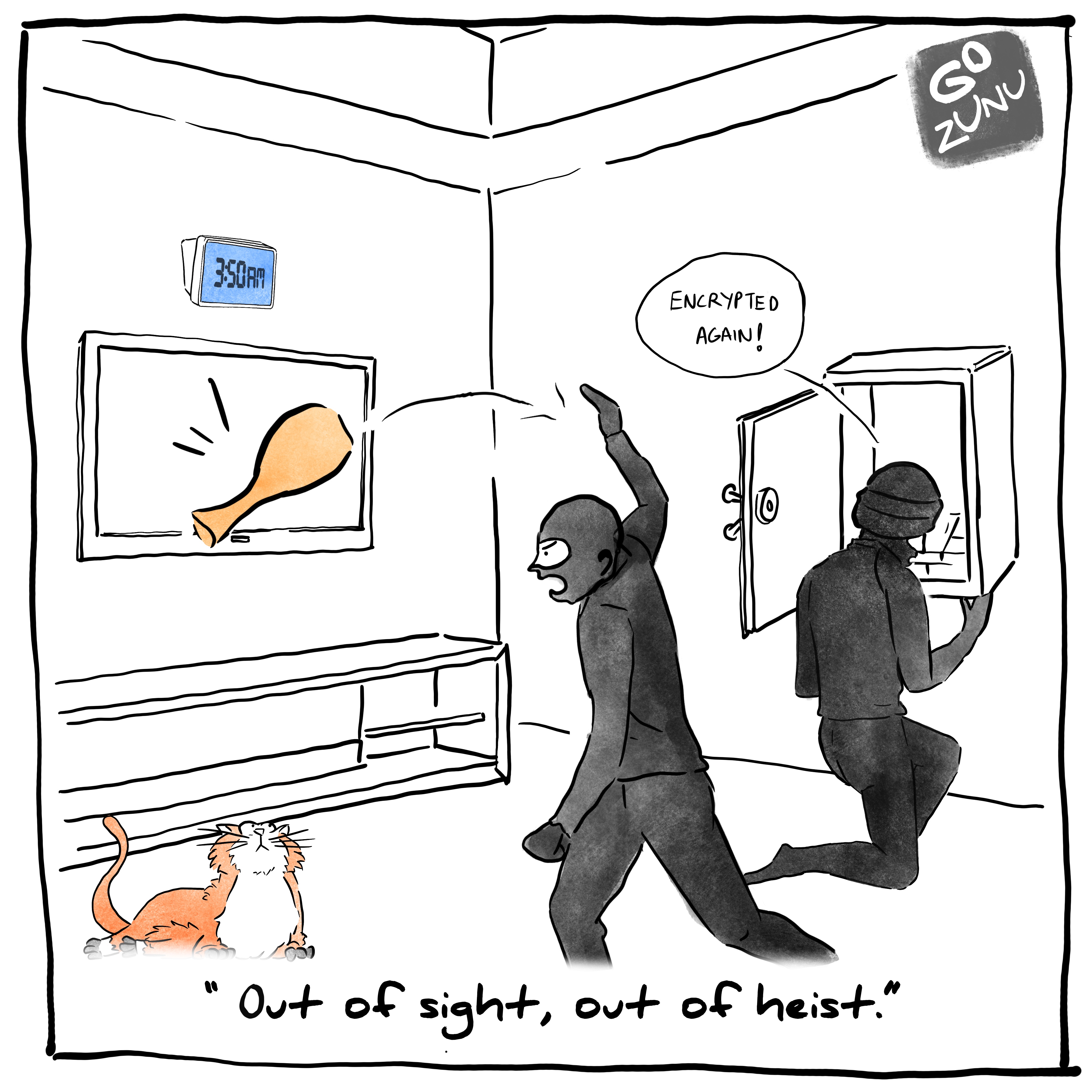 Cartoon on Best Email Encryption for Outlook and Gmail. Who covers the device? - Zunu Mail